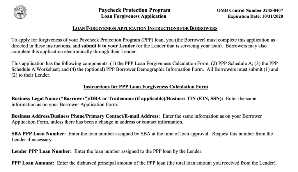 PPP Loan Forgiveness Application